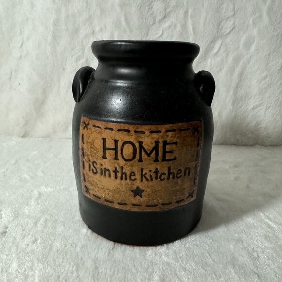 Country Charm Terracotta Kitchen Utensil Holder "Home Is In The Kitchen" Quote - Picture 1 of 5